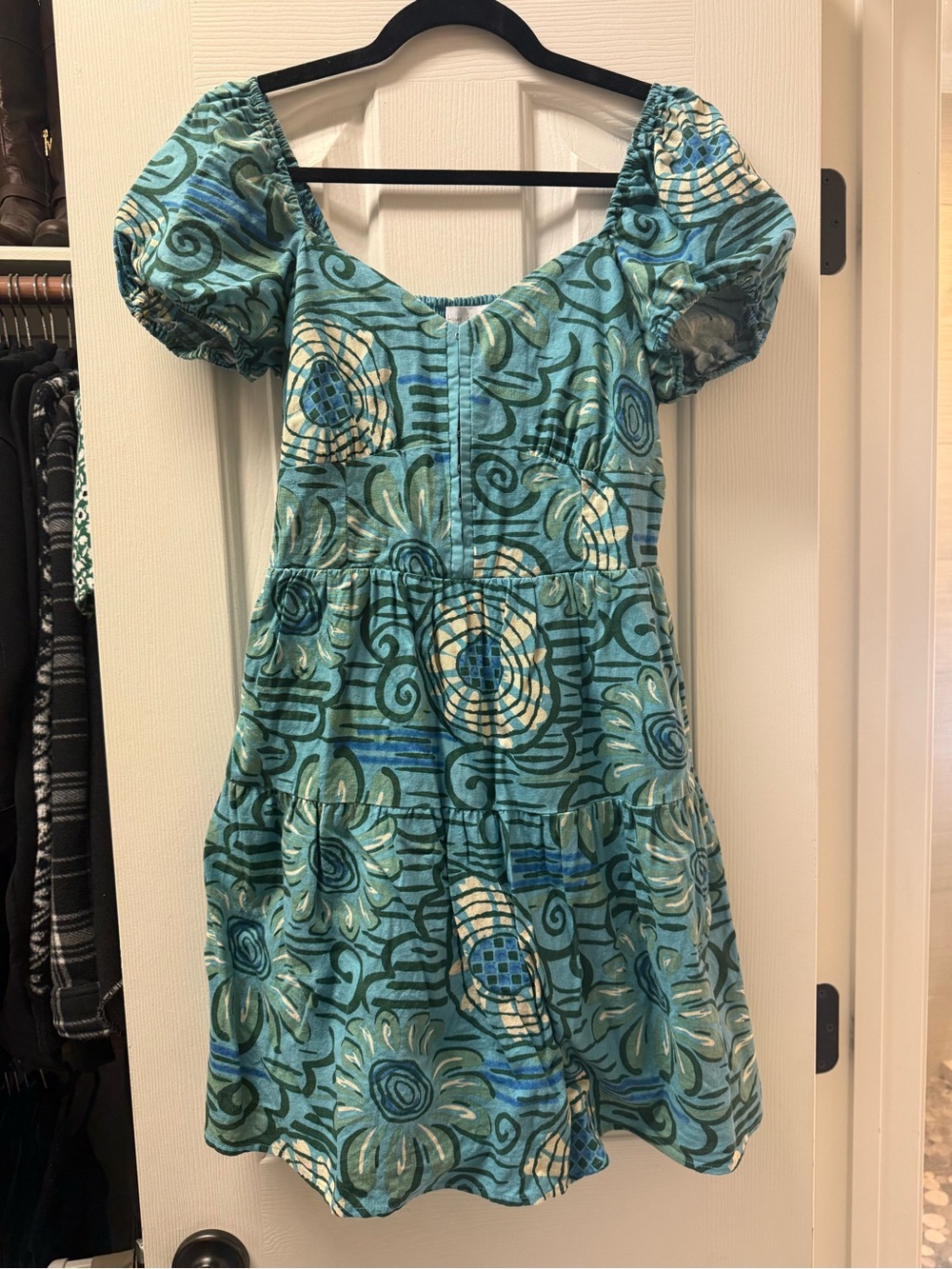 House of Harlow 1960 Teal Floral Puff-Sleeve Dress